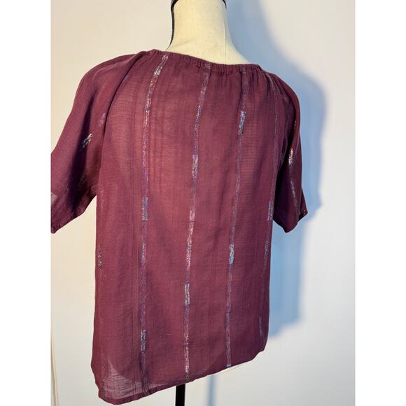Ace & Jig Short Sleeve Top S Maroon Red Purple Metallic Stripe Blouse - Picture 3 of 7